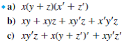 Simplify the following functional expressions using Boolean algebra and its identities. List the identity used at each step.