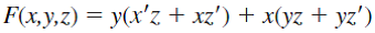 Given the function, a) List the truth table for F. b) Draw the logic diagram using the original Boolean expression. c) Simplify the expression using Boolean algebra and identities. d) List the truth table for your answer in part c. e) Draw the logic diagram for the simplified expression in part c.