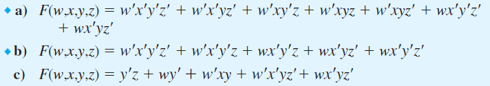 Create the Kmaps and then simplify for the following functions (leave in sum-of-products form):