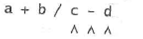 For the infix expressions in Exercises 23-27, trace the algorithm for converting infix to postfix by showing both the stack and the accumulated output immediately before each of the tokens marked with a caret is read. Also, show the postfix expression.