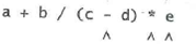 For the infix expressions in Exercises 23-27, trace the algorithm for converting infix to postfix by showing both the stack and the accumulated output immediately before each of the tokens marked with a caret is read. Also, show the postfix expression.