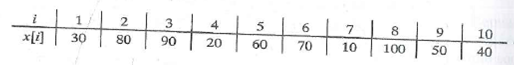The double-ended selection sort algorithm described in Exercise 4 can be improved by using a more efficient method for determining the smallest and largest elements in a (sub)list. One such algorithm is known as Min-Max Sort. Consider a list x 1 ,…, x n , where n is even. 1. For i ranging from 1 to n / 2, compare x i with x n + 1 - i and interchange them if x i x n + 1 -i. This establishes a rainbow pattern in which x 1 ? x n , x 2 ? x n - 1 , x 3 ? x n - 2 , and so on and guarantees that the smallest element of the list is in the first half of the list and that the largest element is in the second half. 2. Repeat the following for the list x 1 ,…,x n , then for the sublist x 2 ,…, x n - 1 , and so on: i. Find the smallest element x S in the first half and the largest element in the second half X L , and swap them with the elements in the first and last positions of this (sub)list, respectively. ii. Restore the rainbow pattern by comparing x S with x n + 1 ? S and x L with x n + 1 ? L , interchanging as necessary. a. For the following array x , show x after Step 1 is executed, and then after each pass through the loop in Step 2: b. Write a function to implement this sorting algorithm.