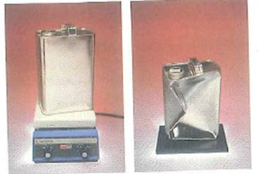 In a lecture demonstration, an empty can is used to demonstrate the force exerted by air pressure (Fig.). A small quantity of water is poured into the can, and the water is brought to a boil. Then the can is sealed with a rubber stopper. As you watch, the can is slowly crushed with sounds of metal bending. (Why is a rubber stopper used as a safety precaution ) (a) This is because of (1) thermal expansion and contraction, (2) a higher steam pressure inside the can, (3) a lower pressure inside the can as steam condenses. Why (b) Assuming the dimensions of the can are 0.24 m × 0.16 m × 0.10 m and the inside of the can is in a perfect vacuum, what is the total force exerted on the can by the air pressure FIGURE Atmospheric pressure See Exercise.