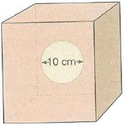 A copper block has an internal spherical cavity with a 10-cm diameter (Fig.). The block is heated in an oven from 20°C to 500 K. (a) Does the cavity get larger or smaller (b) What is the change in the cavity's volume FIGURE A Hole in block See Exercise.