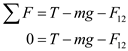 (a) Coulomb's law states that the electro static force between the two charges is directly proportional to the charge of each particle and inversely proportional to the square of the distance between the two charges.   Here,   is the Coulomb's constant,   is the charge of the particle 1,   is the charge of the particle 2, and   is the distance between the two particles. Substitute   for   ,   for   ,   for   , and   for   .   The tension T in the string is pointed in an upward direction and the gravitational force   is pointed in a downward direction. The electrical Coulomb force   exerted by the lower charge is in downward direction. Thus, the net force exerted on the system when it is in equilibrium.   Here,   is the mass of each particle and   is the acceleration due to gravity. Rewrite the equation for   .   Substitute   for   ,   for   , and   for   .   Therefore, the tension in the string is   . (b) Let   be the new distance between the two charges and   be the maximum tension in the string. Thus, the net force exerted on the system is,   Rewrite the equation for   .   Substitute   for   ,   for   ,   for   ,   for   ,   for   , and   for   .   Therefore, the smallest value of distance d possible before the string breaks is   .