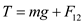 (a) Coulomb's law states that the electro static force between the two charges is directly proportional to the charge of each particle and inversely proportional to the square of the distance between the two charges.   Here,   is the Coulomb's constant,   is the charge of the particle 1,   is the charge of the particle 2, and   is the distance between the two particles. Substitute   for   ,   for   ,   for   , and   for   .   The tension T in the string is pointed in an upward direction and the gravitational force   is pointed in a downward direction. The electrical Coulomb force   exerted by the lower charge is in downward direction. Thus, the net force exerted on the system when it is in equilibrium.   Here,   is the mass of each particle and   is the acceleration due to gravity. Rewrite the equation for   .   Substitute   for   ,   for   , and   for   .   Therefore, the tension in the string is   . (b) Let   be the new distance between the two charges and   be the maximum tension in the string. Thus, the net force exerted on the system is,   Rewrite the equation for   .   Substitute   for   ,   for   ,   for   ,   for   ,   for   , and   for   .   Therefore, the smallest value of distance d possible before the string breaks is   .