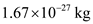 (a) The electric force experienced by the proton that was placed in the electric field is given as follows:   Here, q  is the charge of the proton and E is the strength of the electric field. The Newton's second law of motion states that the force acting on a moving proton is equal to product of the mass of the proton to its acceleration. Thus,   Here, m is mass of the proton and   is its acceleration. Rearrange the equation for a.   Substitute   for q ,   for E , and   for   .   Therefore, the acceleration of the proton is   . (b) The kinematic equation that relates he final velocity of the proton and its acceleration is,   Here,   is the final velocity of the proton,   is the initial velocity of the proton, and t is the time taken to attain the final velocity. Since the proton is initially at rest, its initial velocity is zero, so, the above equation changes as,   Rearrange above equation for t.   Substitute   for   and   for a.   Therefore, the time taken is   . (c) The displacement of the proton is,   Since the proton is initially at rest, its initial velocity is zero.   Substitute   for   , and   for a , so, the above equation changes as,   Therefore, the displacement of the proton is   . (d) The final kinetic energy of the proton is,   Substitute   for m and   for   .   Therefore, the final kinetic energy of the proton is   .