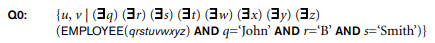 List the birth date and address of the employee whose name is 'John B. Smith'. Rewrite the domain relational calculus queries that followed Q0,in the style of the abbreviated notation of Q0A, where the objective is to minimize the number of domain variables by writing constants in place of variables wherever possible.