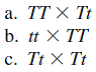 Also in garden peas, the tall allele ( T ) is dominant to the dwarf allele ( t ). What are the phenotypic ratios of offspring in the following crosses    