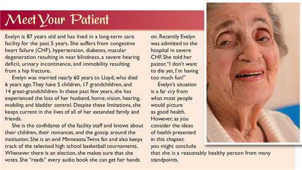 Patient Situation  Recall Evelyn (Meet Your Patient). Evelyn is 87 years old and has lived in a nursing home for the past 5 years. She suffers from CHF, hypertension, diabetes, macular degeneration resulting in near blindness, a severe hearing deficit, urinary incontinence, and immobility resulting from a hip fracture. Despite these limitations, she keeps current in the lives of all of her family members and friends. At the nursing home, staff members confide in Evelyn and she knows about their children, their romances, and the gossip around the nursing home. Whenever there is an election, she makes sure that she gets to vote. She reads every audio book she can get her hands on.  Recently Evelyn was admitted to the hospital in severe CHI. When leaving the nursing home, she told her pastor, I don't want to die yet. I'm having too much fun! You notice that the papers from the nursing home do not contain an advance directive, and it was not mentioned in their report to you.  Caring  Self-Knowledge: The next day, despite aggressive treatment, Evelyn's condition worsens. She is not responding to verbal stimuli and her oxygen level is decreasing. There is discussion about putting her on a ventilator.  a. What would you be feeling?  b. If Evelyn has an advance directive that says No ventilator, how would that change your feelings?  c. If there is an advance directive that says, Do everything possible to keep me alive, how would that change your feelings? Note: We are not asking you what you would do, rather, how you would feel.   