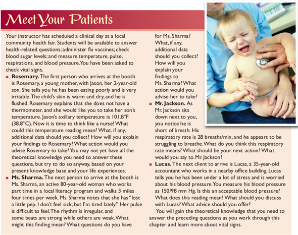 Recall the clients in the MeetYour Patients scenario. Lucas is 35 years old. He has been under a lot of stress. His blood pressure is 150/98 mm Hg.  • To evaluate his BP, what else do you need to know about Lucas's situation (the context)?  • What possible actions should you consider while meeting with Lucas?  • What is the theoretical knowledge (rationale) to support your decisions?   