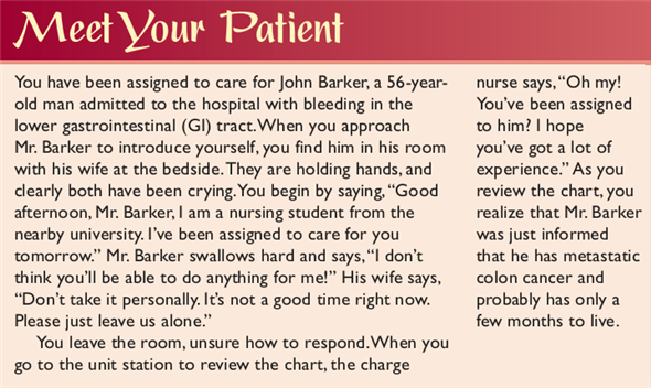 Using the Meet Your Patient scenario, identify at least one sender, one message, one receiver, one channel, and one example of feedback.