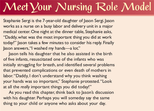 • Consider your current lifestyle. How would you evaluate your ability to support your body% defenses? • Recall the scenario of Jason Sergi, the labor and delivery nurse, and his daughter (Meet Your Nursing Role Model).Why did Jason say that hand washing was the most important thing he did at work that day? Explain your answer by referring to all of the links in the chain of infection.