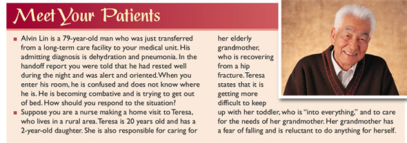 Which of the preceding NANDA-I self-care diagnoses apply to Mrs.Williams and Mr. Gold (MeetYour Patients)? Explain the reasoning for your choices. For each patient, what are the related factors for his or her Self-Care Deficit? Write a self-care diagnostic statement for Mrs.Williams and Mr. Gold.