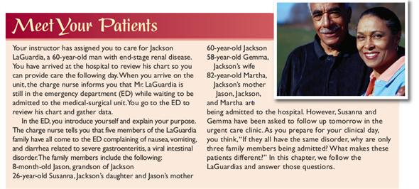 Based on the information presented in the MeetYour Patients scenario, rank the members of the LaGuardia family based on total body water content. Does this information help you understand which family members were admitted to the hospital?