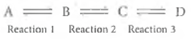 Proof of Additivity. A useful property of thermodynamic parameters such as G' or G°' is that they are additive for sequential reactions. Assume that K' AB , K ' BC , and K' CD are the respective equilibrium constants for reactions 1, 2, and 3 of the following sequence:    (1) (a)Prove that the equilibrium constant K' AD for the overall conversion of A to D is the product of the three component equilibrium constants:    (2) (b)Prove that the G°' for the overall conversion of A to D is the sum of the three component G°' values:     (3) (c)Prove that the G'' values are similarly additive.