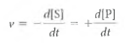Derivation of the Michaelis-Menten Equation. For the enzyme-catalyzed reaction in which a substrate S is converted into a product P (see Reaction 6-5), velocity can be defined as the disappearance of substrate or the appearance of product per unit time:    (1) Beginning with this definition and restricting your consideration to the initial stage of the reaction when [P] is essentially zero, derive the Michaelis-Menten equation (see Equation 6-7). The following points may help you in your derivation: (a)Begin by expressing the rate equations for d[S]/dt, d\P]/dt, and d[ES]/dt in terms of concentrations and rate constants. (b)Assume a steady state at which the enzyme-substrate complex of Reaction 6-6 is being broken down at the same rate as it is being formed such that the net rate of change, d[ES]/dt, is zero.  (c)Note that the total amount of enzyme present, E t , is the sum of the free form, E f , plus the amount of complexed enzyme ES1: E t = E f + ES.  (d)When you get that far, note that V max and K m can be defined as follows:     (1)