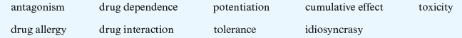 Critical Thinking  Select the term that best completes each sentence below and write it in the blank.      Two drugs producing a greater effect than the sum of their individual effects is referred to as ________________________________________________________________________.
