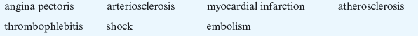 Select the cardiovascular disorder that best matches each description. Write the name of the disorder in the blank.      Death of a part of the heart muscle resulting from lack of blood circulation to that area. _________________________________________________________________________________