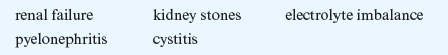 Critical Thinking From the list below, choose the disorder that best matches each description. Write the name of the disorder in the blank   Mr. Wincenz has a severe kidney infection that is damaging to the nephrons. Antibiotics are being administered with caution to avoid further damage that could lead to kidney failure. ___________________________________________________________________________________<div style=padding-top: 35px> 
