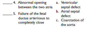Match each of the following definitions with its correct term: Congenital defects of the heart    <div style=padding-top: 35px> 