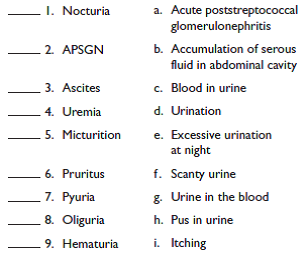 Match the following by placing the correct letter in the column: