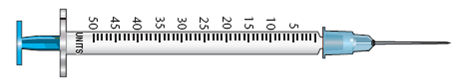 Using the accompanying illustrations of equipment for the remaining questions, mark with a line or shading where you would measure the required dose 18 units