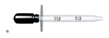 In Exercises 27, use the accompanying illustrations of equipment. For each question, mark with a line or with shading where you would measure the required dose: tsp (Refer to dropper G.)