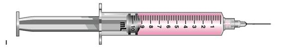 In Exercises 22, identify the type of syringe and the volume of the dosage it contains. Identify the correct units of measurement. Example: Refer to the sample syringe below: Type: tuberculin Volume: 0.3 mL Refer to syringe I: Type: _______________________ Volume: _______________________
