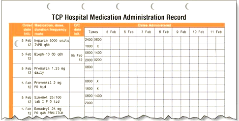 In Exercises 26, refer to MAR 4 for Carrie Kay Smith.    MAR 4 Which two medication orders are not complete, and what elements are missing?