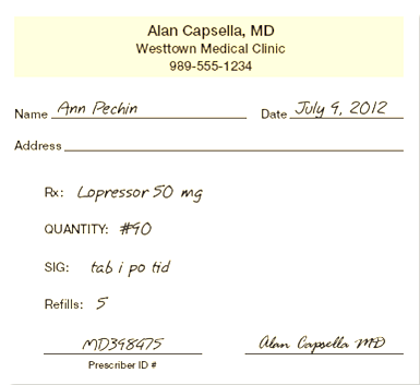 In Exercises 3, refer to prescription A.    Prescription A  How often should the patient take Lopressor ?