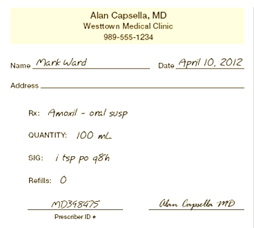 In Exercises 6, refer to prescription B.    Prescription B  What components, if any, are missing from prescription B?