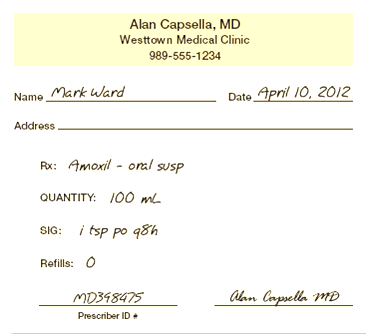In Exercises 6, refer to prescription B.    Prescription B  How much Amoxil should the pharmacy technician dispense?