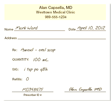 In Exercises 10, refer to prescription B.    Prescription B  How often should the patient take Amoxil ?