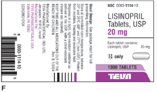 In Exercises 15, calculate the desired dose. Then calculate the amount to administer. Ordered: Lisinopril 40 mg PO daily On hand: Refer to label F.