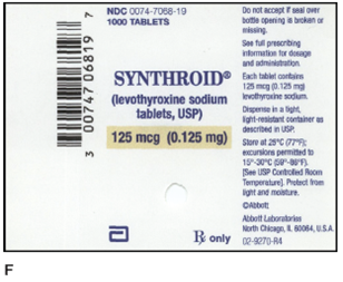 In Exercises 13, convert the dosage ordered to the same unit as that of the dose on hand or measuring device. Use conversion tables from Chapter 3 as needed. Ordered: Synthroid 250 mcg Desired dose: _____ On hand: Refer to label F.