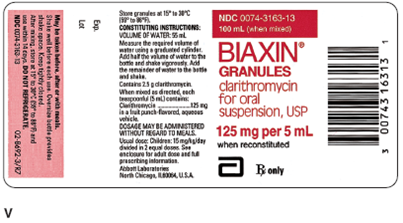Describe how you would reconstitute this medication. Ordered: Biaxin liquid 187.5 mg PO qid On hand: Refer to label V.