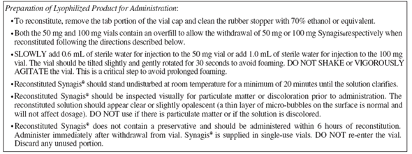 In Exercises 7, refer to the following order, label, and package insert: Ordered: Synagis 75 mg IM q8h.      How many approximate milligrams are in 1 mL?