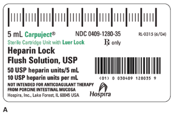 For Exercises 2, refer to labels A and B. Figure 10-19 Heparin and saline lock flush. Which would be used to flush a heparin lock?