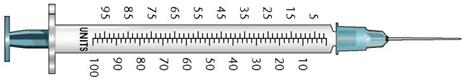 In Exercises 8, first mark on the syringe the dose of rapid-acting insulin ordered. Then mark where the leading ring will be after you draw up the intermediate-acting insulin into the same syringe. Novolin R 13 units and Novolin N 57 units Sub-Q qam  