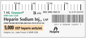 Use the identified drug labels and package inserts to answer the following questions: Refer to Label A. If the order is for 1500 units heparin Sub-Q, what amount would your administer?    Label A