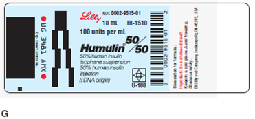 In Exercises 2, refer to labels A-G. Select the label corresponding to each order. Then mark the desired amount of insulin on the syringe.          Ordered: Humalog 5 units Sub-Q 15 min before lunch Select vial: _____  