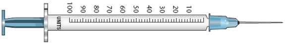 In Exercises 4, refer to labels A-G. Select the label corresponding to each order. Then mark the desired amount of insulin on the syringe. Ordered: Humulin N 72 units Sub-Q qd Select vial: _____