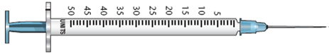 In Exercises 5, refer to labels A-G. Select the label corresponding to each order. Then mark the desired amount of insulin on the syringe. Ordered: Humulin 50/50 42 units Sub-Q ac breakfast Select vial: _____