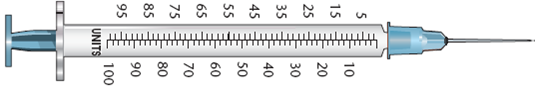 In Exercises 7, refer to labels A-G. Select the label corresponding to each order. Then mark the desired amount of insulin on the syringe. Ordered: Novolin 70/30 53 units Sub-Q ac dinner Select vial: _____