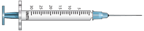 In Exercises 8, refer to labels A-G. Select the label corresponding to each order. Then mark the desired amount of insulin on the syringe. Ordered: Novolin 70/30 R 26 units Sub-Q ac breakfast Select vial: _____