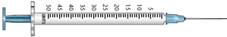 In Exercises 9, refer to labels A-G. Select the label corresponding to each order. Then mark the desired amount of insulin on the syringe.          Ordered: Humulin N 44 units Sub-Q ac dinner Select vial: _____  
