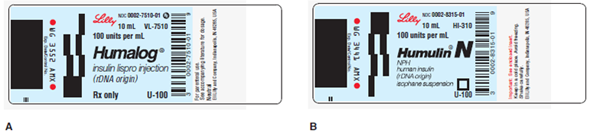In Exercises 10, refer to labels A-G. Select the label corresponding to each order. Then mark the desired amount of insulin on the syringe.          Ordered: Humalog 15 units Sub-Q ac breakfast Select vial: _____  