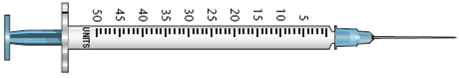In Exercises 10, refer to labels A-G. Select the label corresponding to each order. Then mark the desired amount of insulin on the syringe. Ordered: Humalog 15 units Sub-Q ac breakfast Select vial: _____