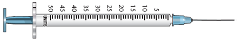 In Exercises 12, refer to labels A-G. Select the label corresponding to each order. Then mark the desired amount of insulin on the syringe.          Ordered: Humulin 50/50 injection 36 units Sub-Q ac dinner Select vial: _____  